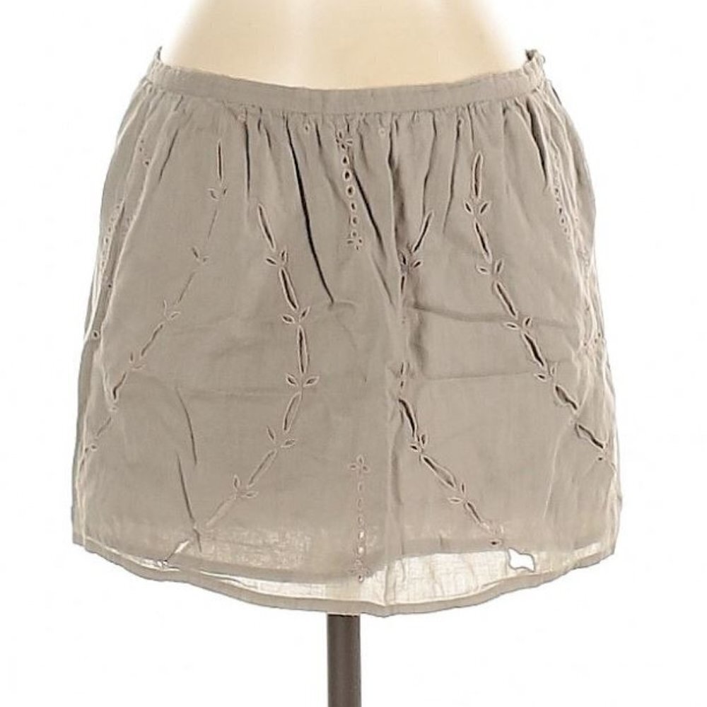 IRO Eyelet Embroidered Cotton Tan Mini Skirt Sz T0